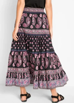 bonprix bonprix Falda larga de algodón puro Negro estampado Online