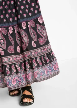 bonprix bonprix Falda larga de algodón puro Negro estampado Online