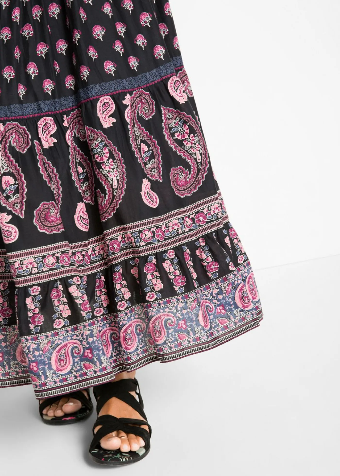 bonprix bonprix Falda larga de algodón puro Negro estampado Online