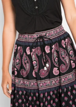 bonprix bonprix Falda larga de algodón puro Negro estampado Online