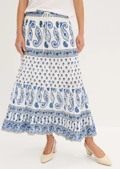 bonprix bonprix Falda larga de algodón puro Azul oxford/blanco estampado Hot