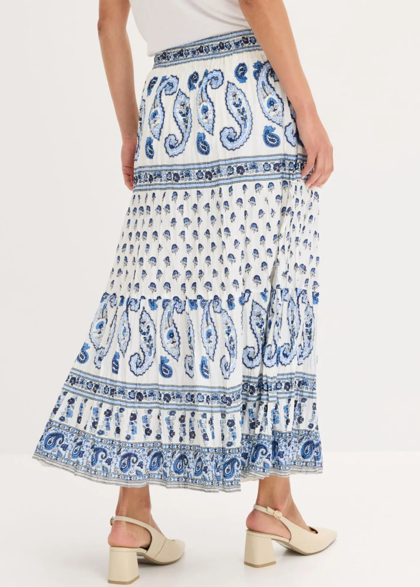 bonprix bonprix Falda larga de algodón puro Azul oxford/blanco estampado Hot