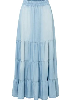 bonprix bonprix Falda larga de capas de TENCEL鈩 Denim claro Sale