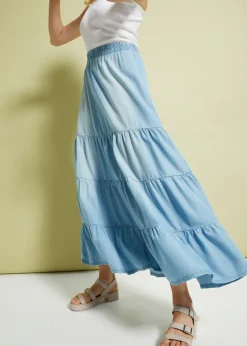 bonprix bonprix Falda larga de capas de TENCEL鈩 Denim claro Sale