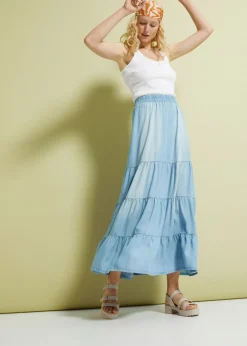 bonprix bonprix Falda larga de capas de TENCEL鈩 Denim claro Sale