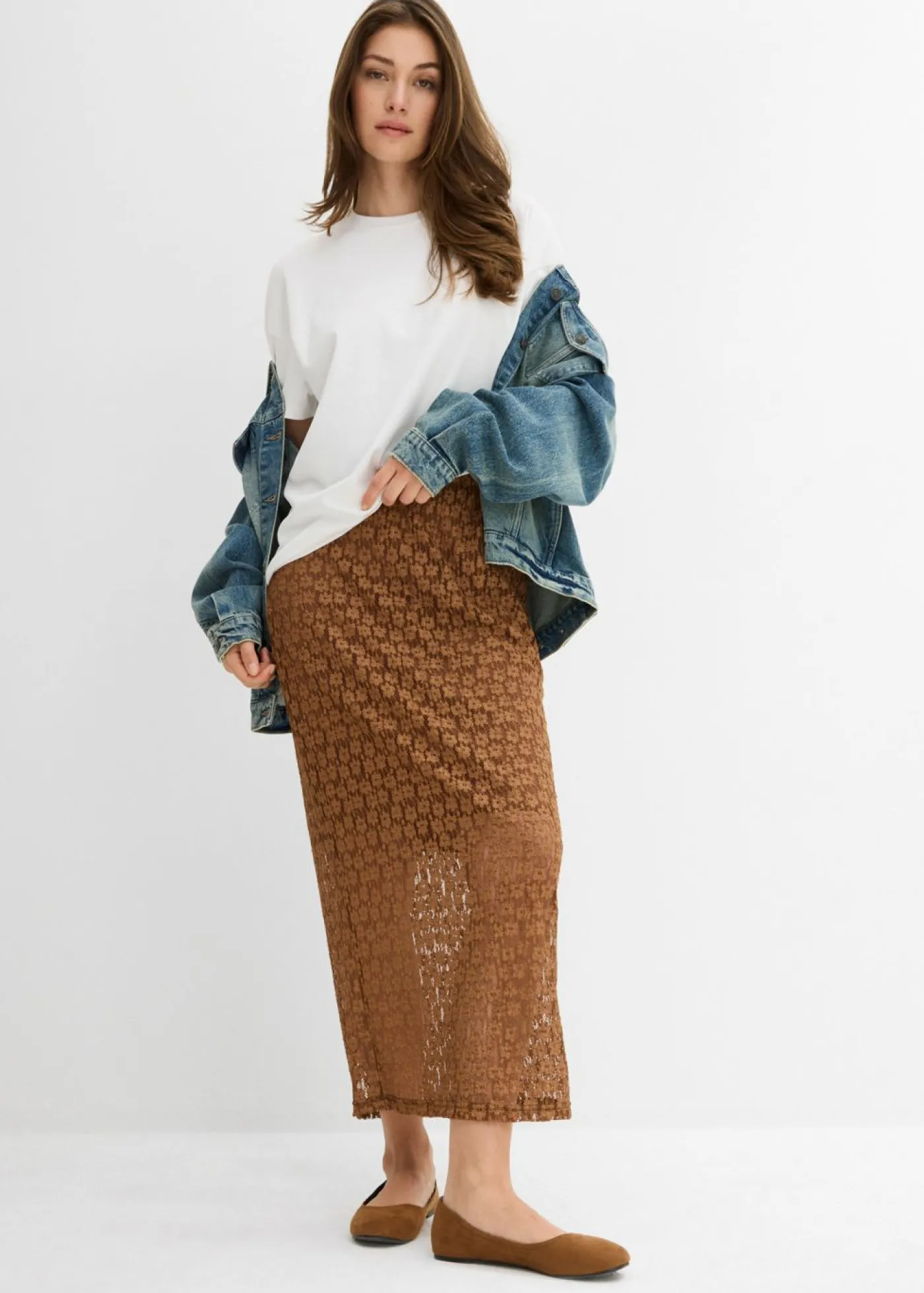 bonprix bonprix Falda larga de encaje Caramelo Hot