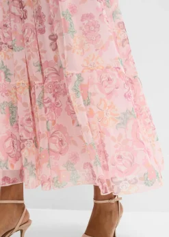 bonprix bonprix Falda larga de malla suave Rosa claro de flores Outlet