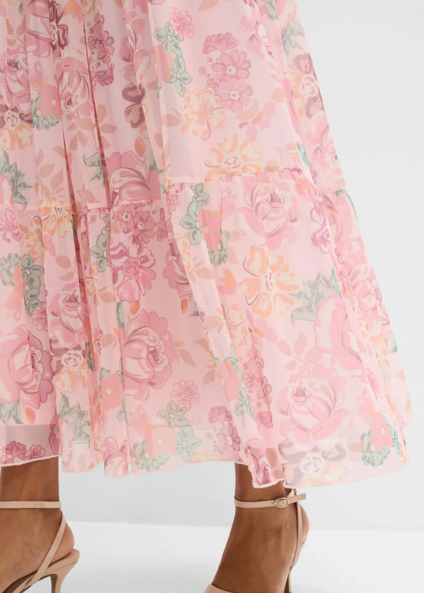 bonprix bonprix Falda larga de malla suave Rosa claro de flores Outlet