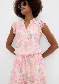 bonprix bonprix Falda larga de malla suave Rosa claro de flores Outlet