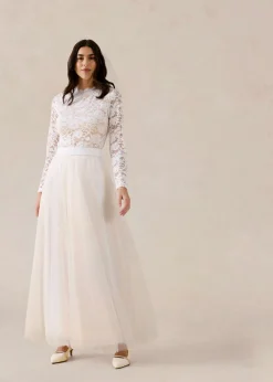 bonprix bonprix Falda larga de tul blanco-champán Discount
