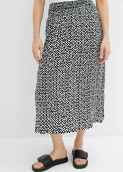 bonprix bonprix Falda larga de viscosa arrugada Negro Outlet