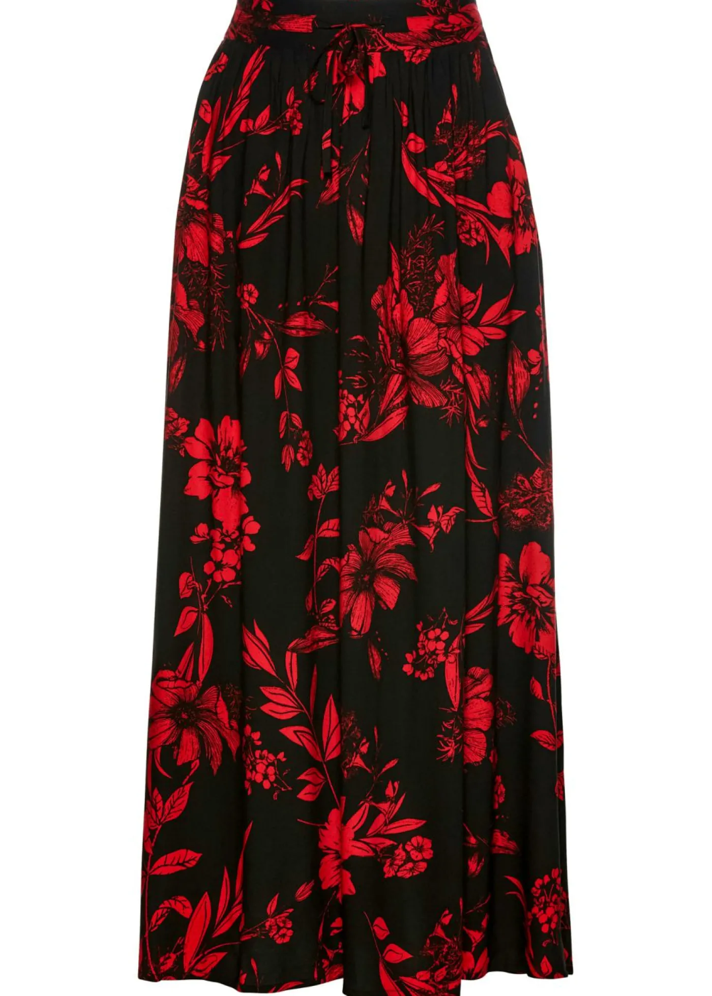 bonprix bonprix Falda larga de viscosa con cinturilla cómoda y lazo de anudar Negro-rojo Online