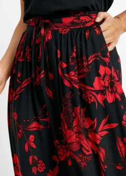 bonprix bonprix Falda larga de viscosa con cinturilla cómoda y lazo de anudar Negro-rojo Online