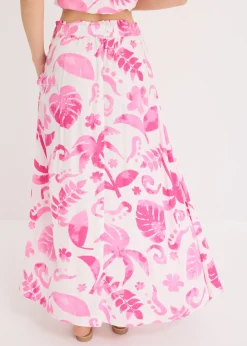 bonprix bonprix Falda larga de viscosa estructurada Blanco-fucsia de flores