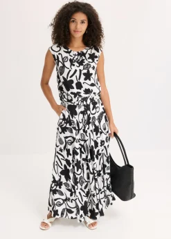 bonprix bonprix Falda larga de viscosa fluida Blanco lana-negro Hot