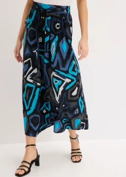 bonprix bonprix Falda larga de viscosa fluida Negro-azul con estampado gráfico Discount