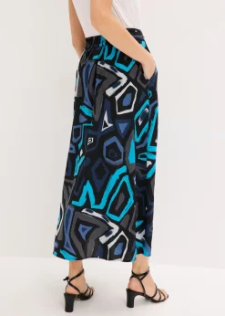 bonprix bonprix Falda larga de viscosa fluida Negro-azul con estampado gráfico Discount