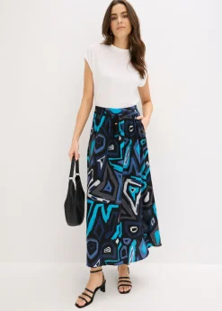 bonprix bonprix Falda larga de viscosa fluida Negro-azul con estampado gráfico Discount