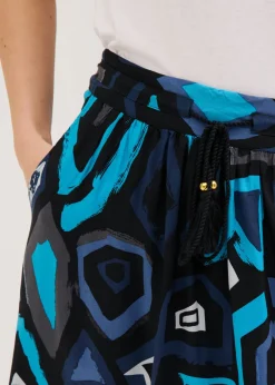 bonprix bonprix Falda larga de viscosa fluida Negro-azul con estampado gráfico Discount