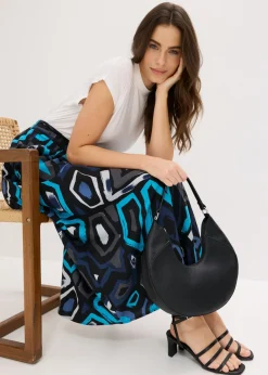 bonprix bonprix Falda larga de viscosa fluida Negro-azul con estampado gráfico Discount