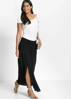 bonprix bonprix Falda larga de viscosa fluida Negro Online