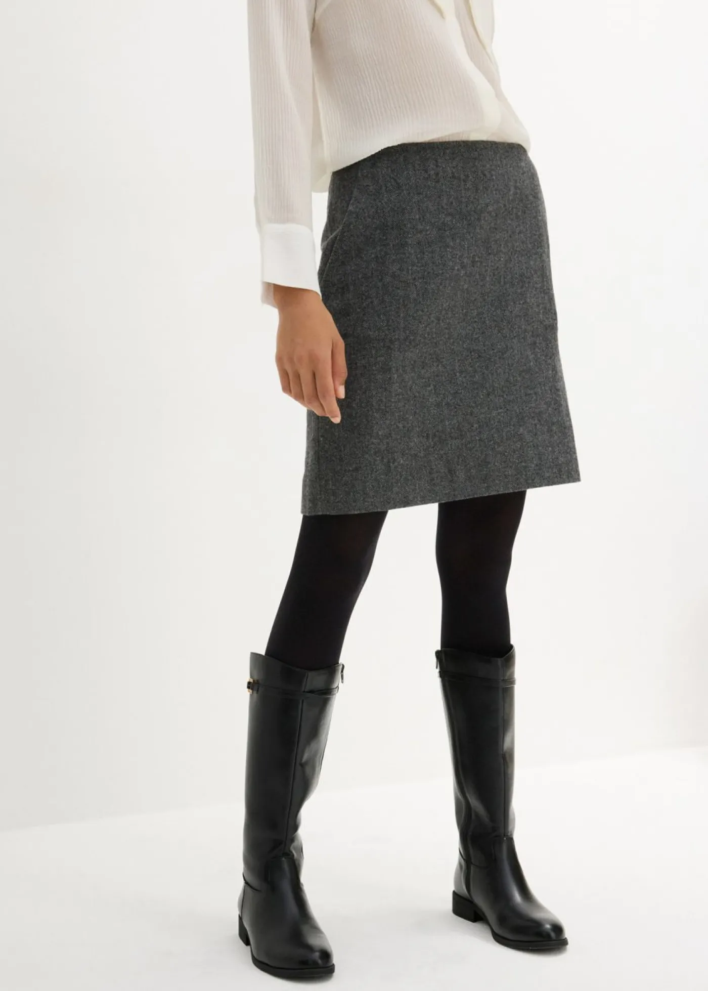 bonprix bonprix Falda lápiz gris/negro moteado Outlet
