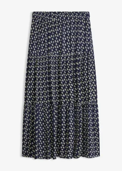 bonprix bonprix Falda maxi a capas con viscosa estructurada Azul marino de flores Hot