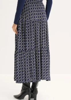 bonprix bonprix Falda maxi a capas con viscosa estructurada Azul marino de flores Hot