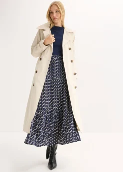 bonprix bonprix Falda maxi a capas con viscosa estructurada Azul marino de flores Hot