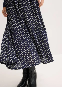 bonprix bonprix Falda maxi a capas con viscosa estructurada Azul marino de flores Hot