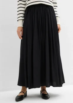 bonprix bonprix Falda maxi de mezcla de viscosa fluida Negro Hot