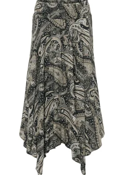 bonprix bonprix Falda midi asimétrica de viscosa pura Negro/beige arena con patrón paisley Discount
