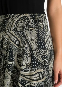 bonprix bonprix Falda midi asimétrica de viscosa pura Negro/beige arena con patrón paisley Discount
