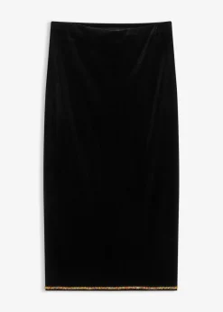 bonprix bonprix Falda midi con piedras brillantes Negro New