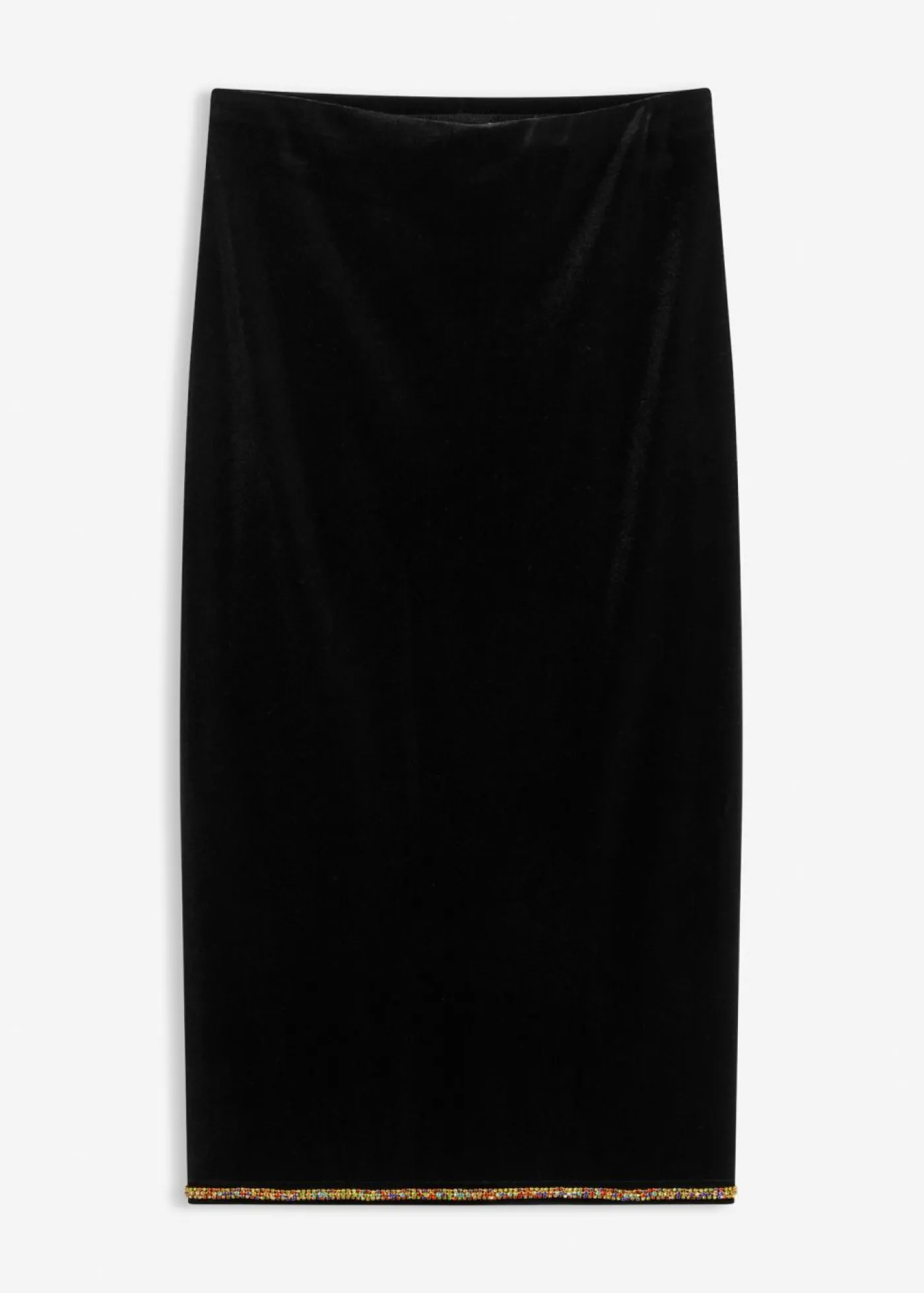 bonprix bonprix Falda midi con piedras brillantes Negro New