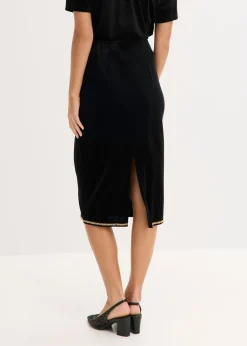bonprix bonprix Falda midi con piedras brillantes Negro New