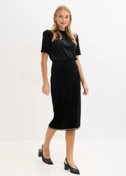 bonprix bonprix Falda midi con piedras brillantes Negro New
