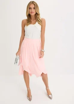 bonprix bonprix Falda midi con volantes Cuarzo rosa Online