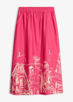 bonprix bonprix Falda midi de algodón orgánico puro pink lady/gris guijarro Clearance