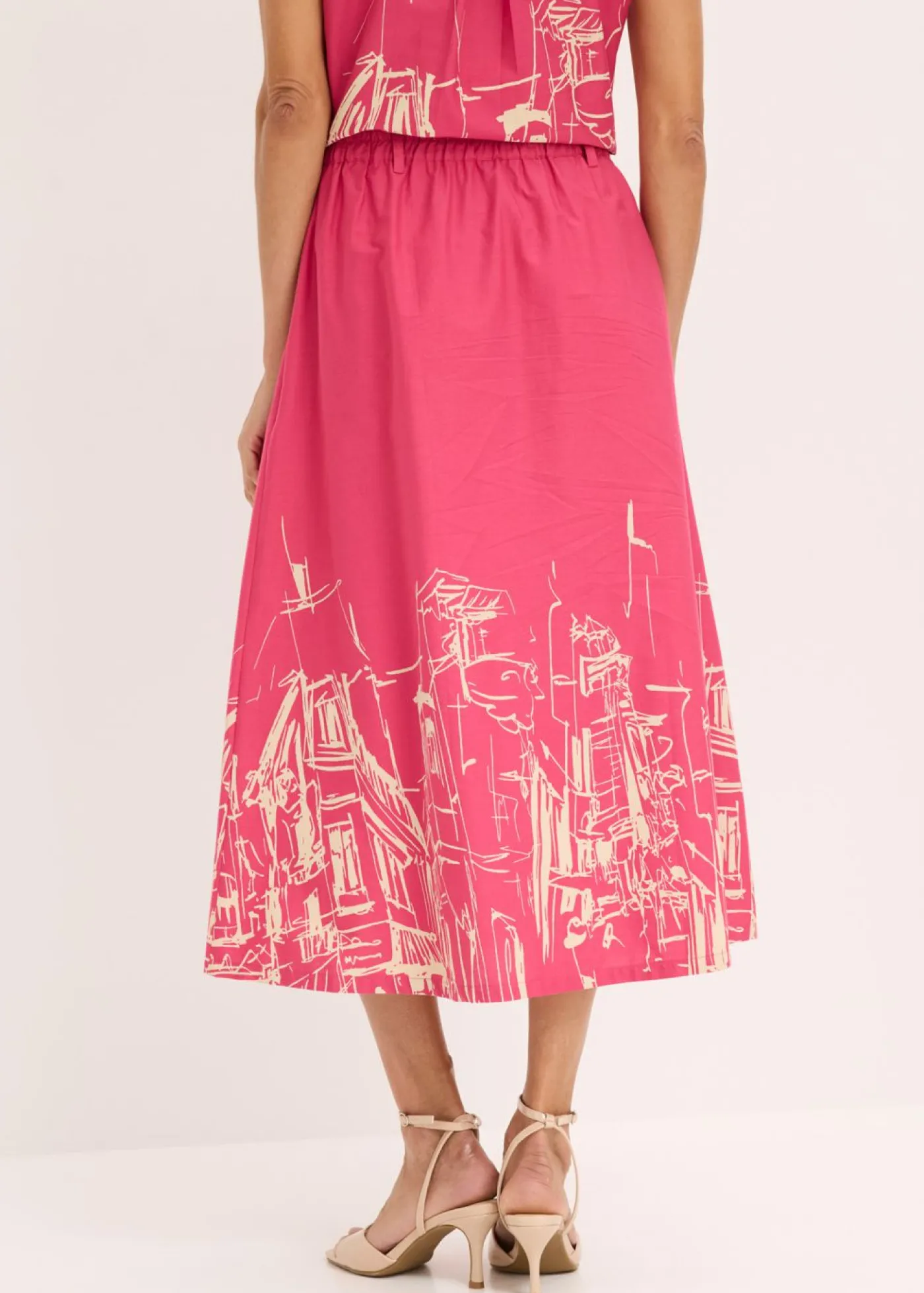 bonprix bonprix Falda midi de algodón orgánico puro pink lady/gris guijarro Clearance