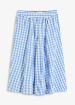 bonprix bonprix Falda midi de algodón puro Azul provenzal/blanco lana de cuadros