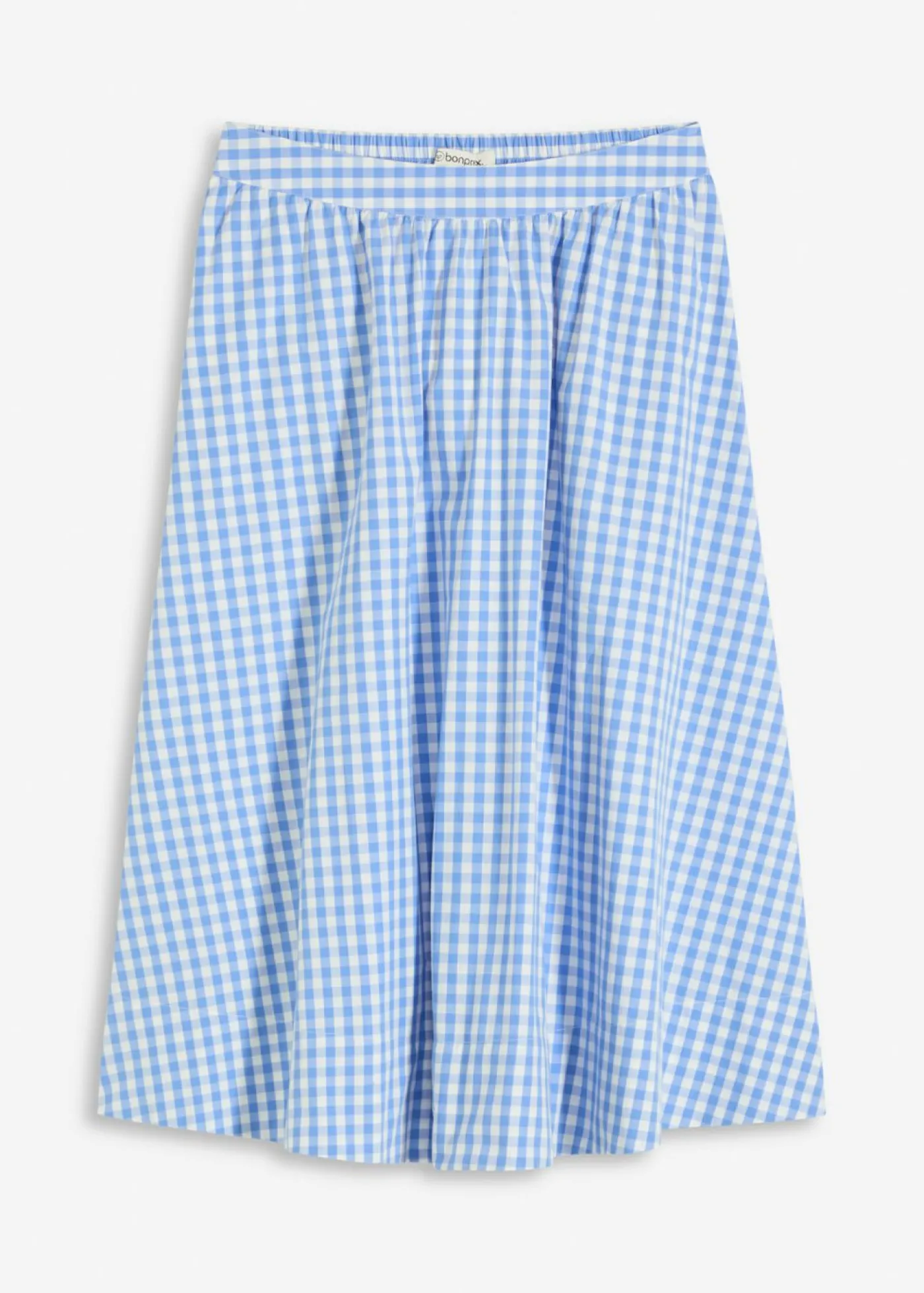 bonprix bonprix Falda midi de algodón puro Azul provenzal/blanco lana de cuadros