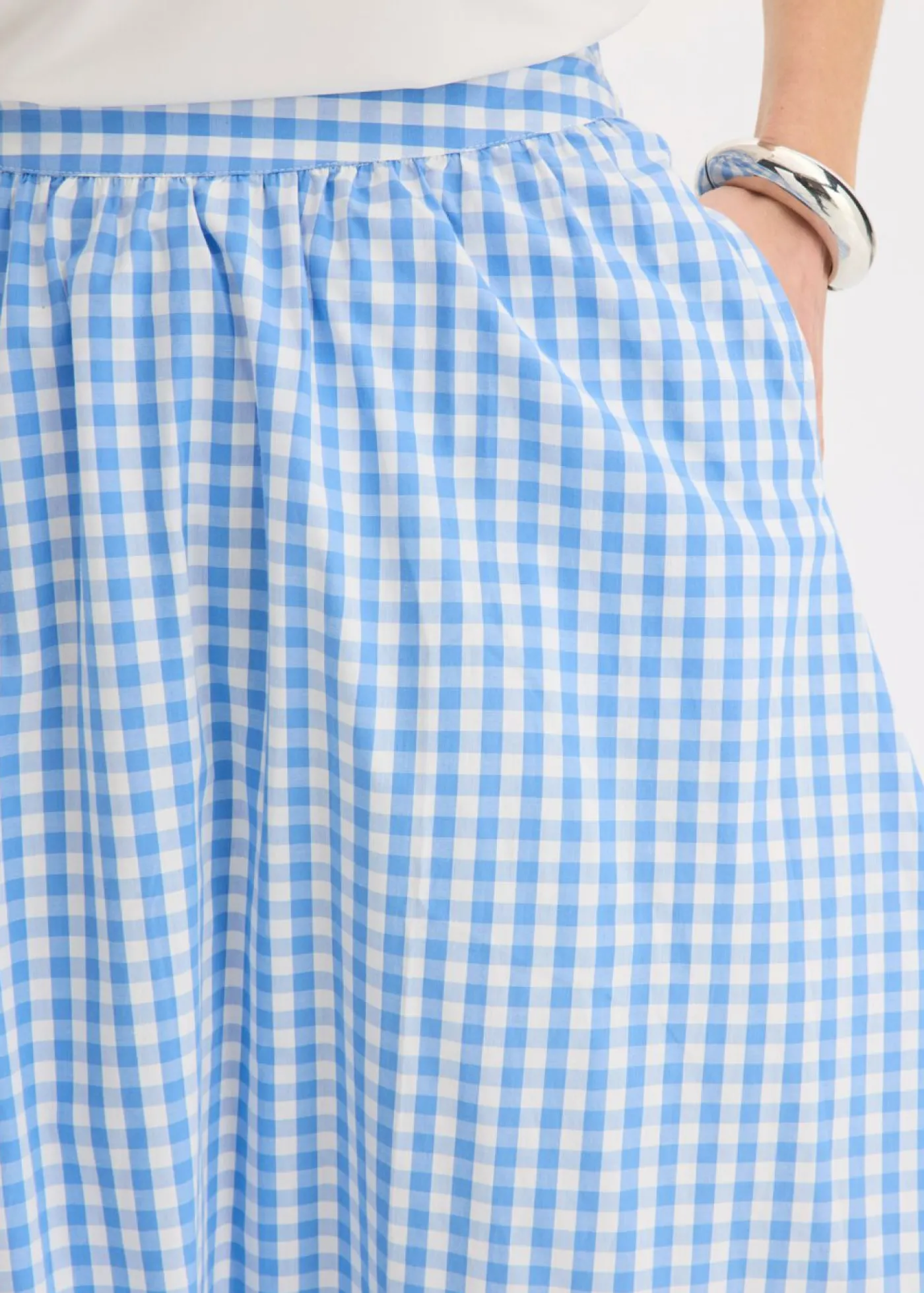 bonprix bonprix Falda midi de algodón puro Azul provenzal/blanco lana de cuadros