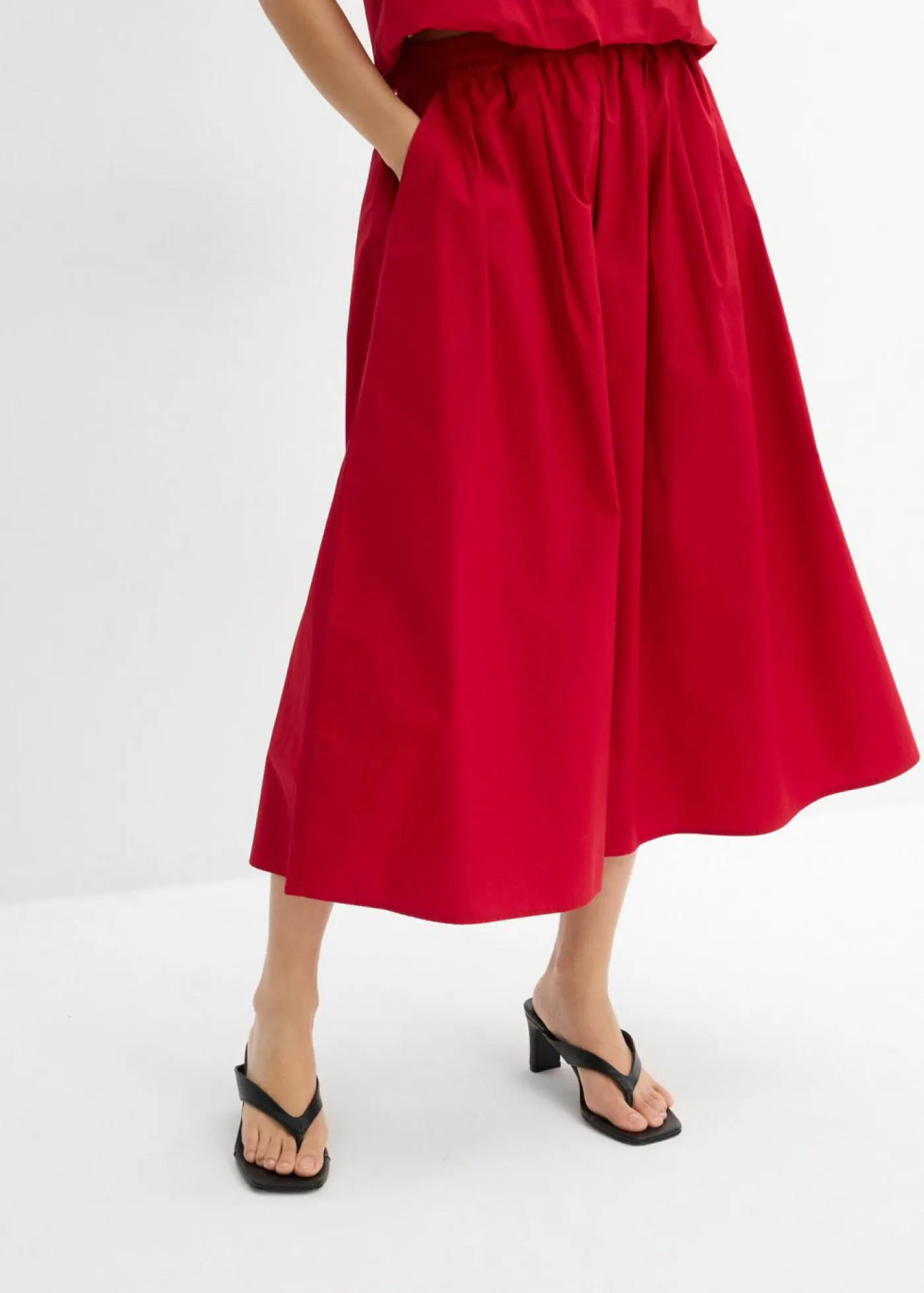 bonprix bonprix Falda midi de algodón puro rojo cayena Clearance