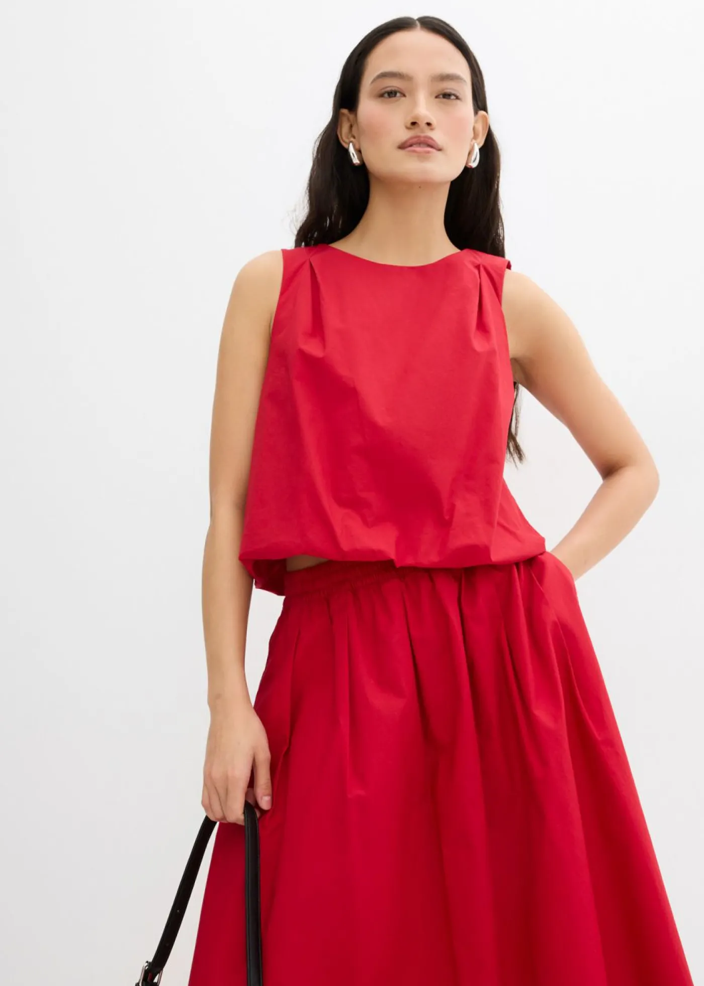 bonprix bonprix Falda midi de algodón puro rojo cayena Clearance