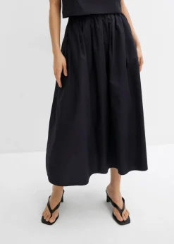 bonprix bonprix Falda midi de algodón puro Negro Hot