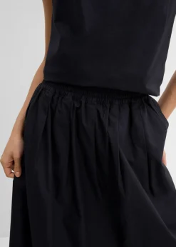 bonprix bonprix Falda midi de algodón puro Negro Hot