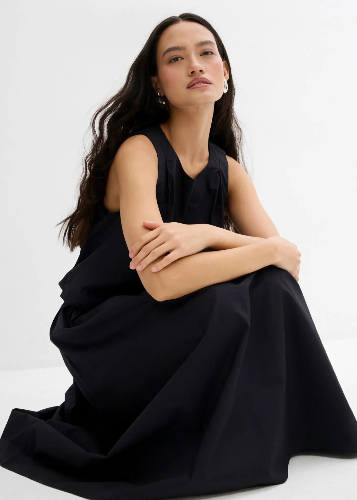bonprix bonprix Falda midi de algodón puro Negro Hot