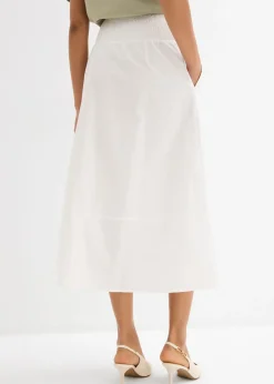 bonprix bonprix Falda midi de algodón puro Blanco Best