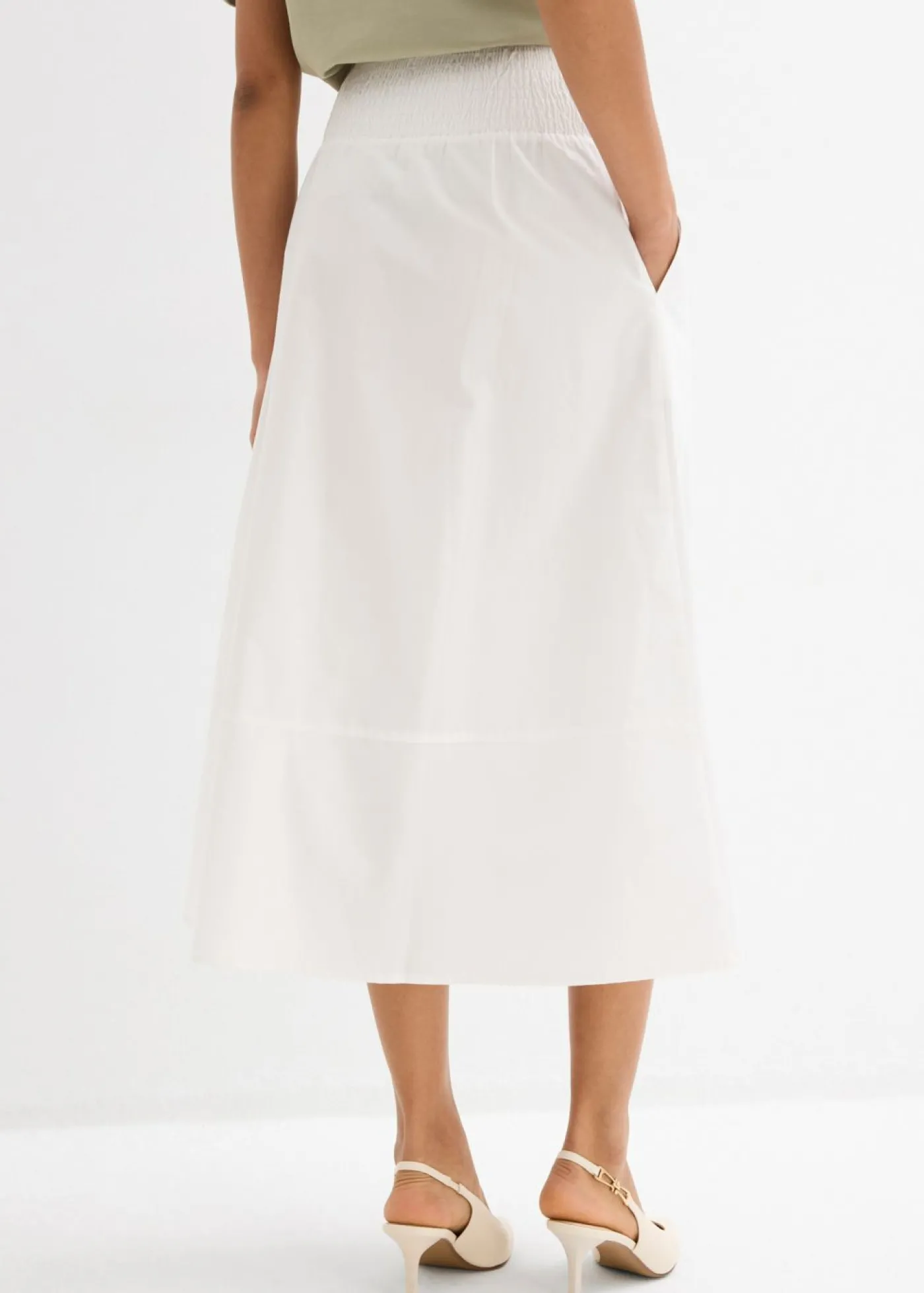 bonprix bonprix Falda midi de algodón puro Blanco Best